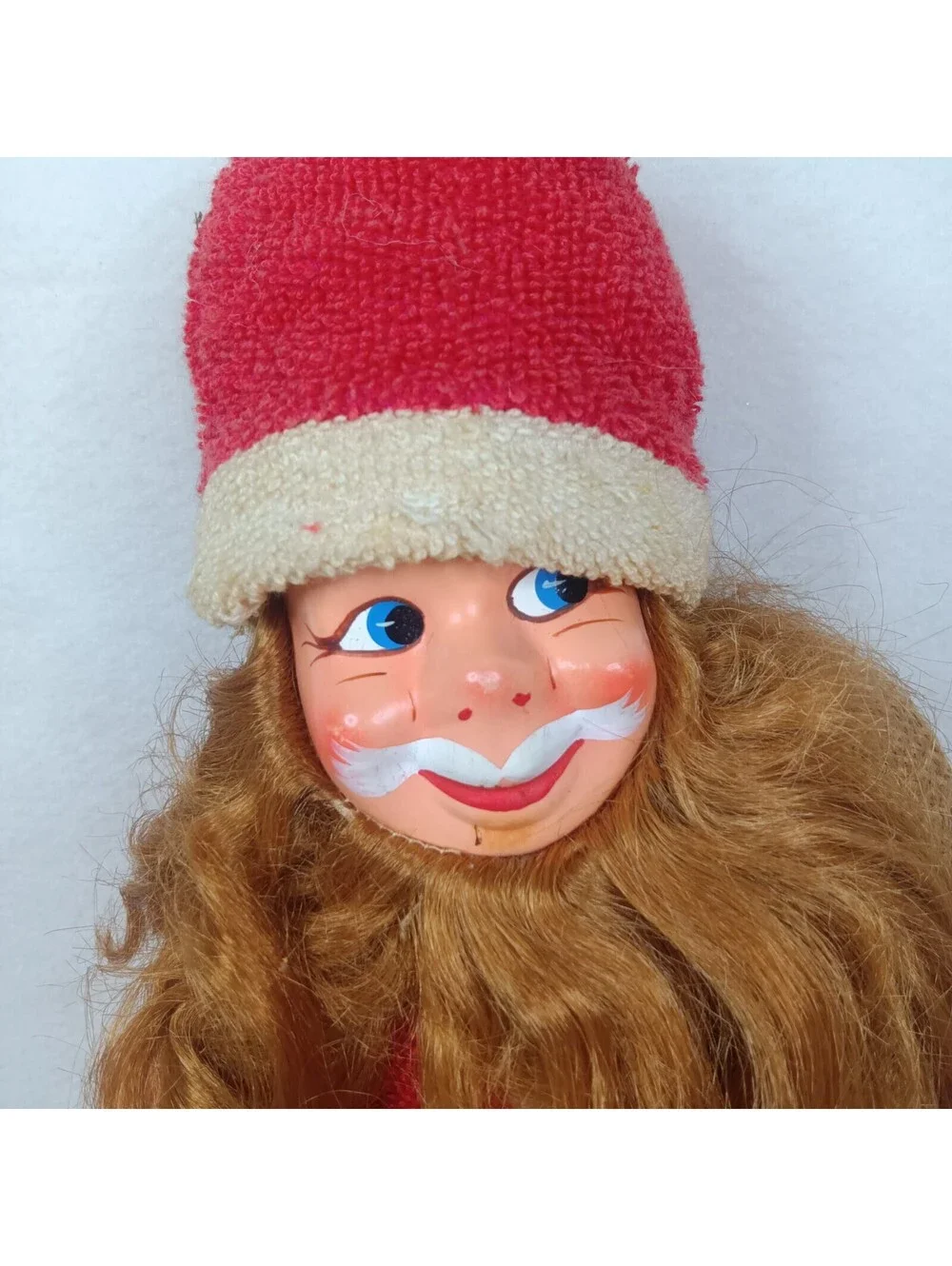 Vintage Kitschy Hand Painted Santa Claus Doll with Brown Beard